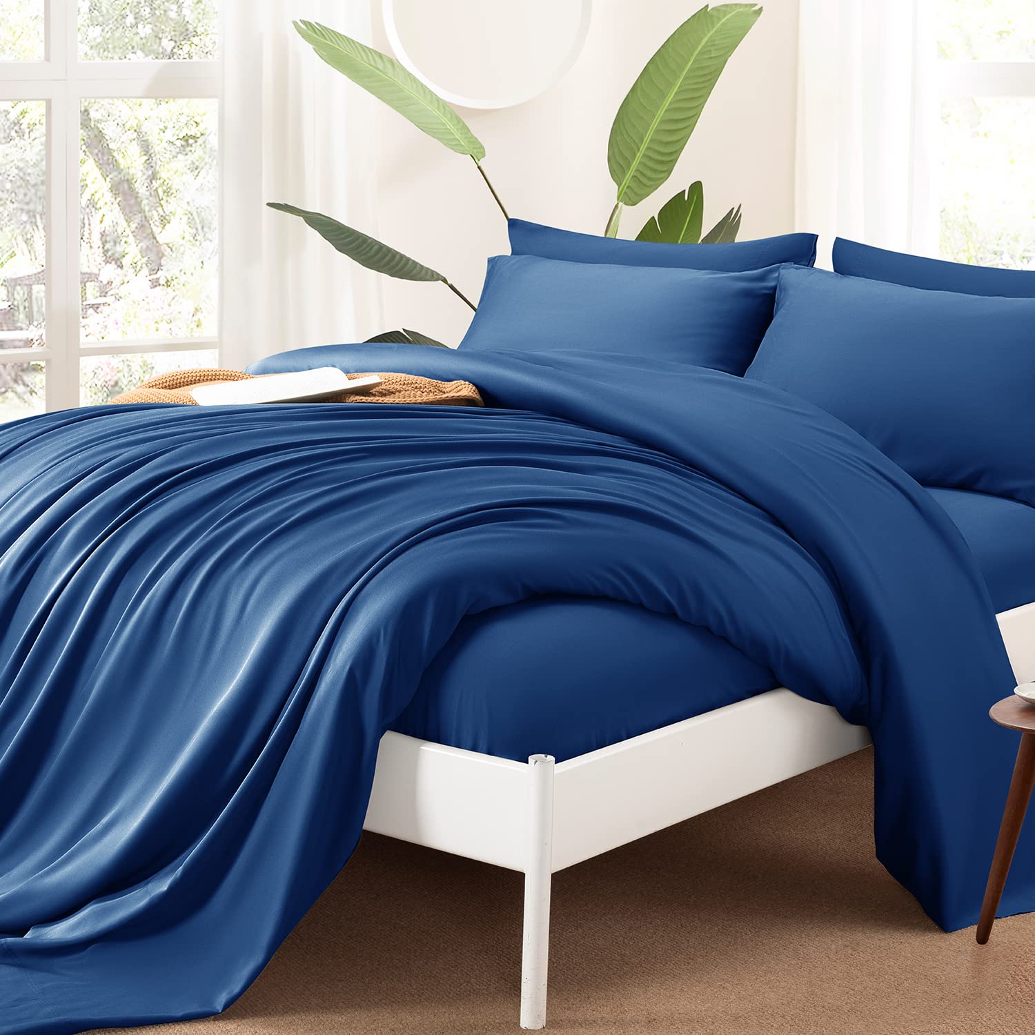 Shilucheng Cool 6PC 100 Bamboo_ Queen Size Bed Sheets Set 1800 Thread