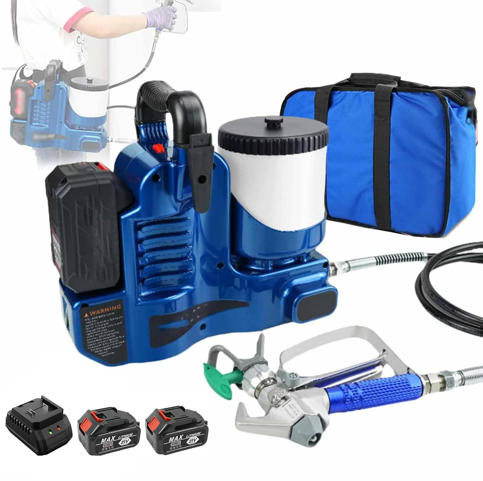 Macchina a Spruzzo Airless Senza Fili da 550 W, Spruzzatore di Vernice Portatile da 1,2 L, 6 velocità Regolabili, Impugnatura Antiscivolo, Serbatoio Capiente, per Pareti