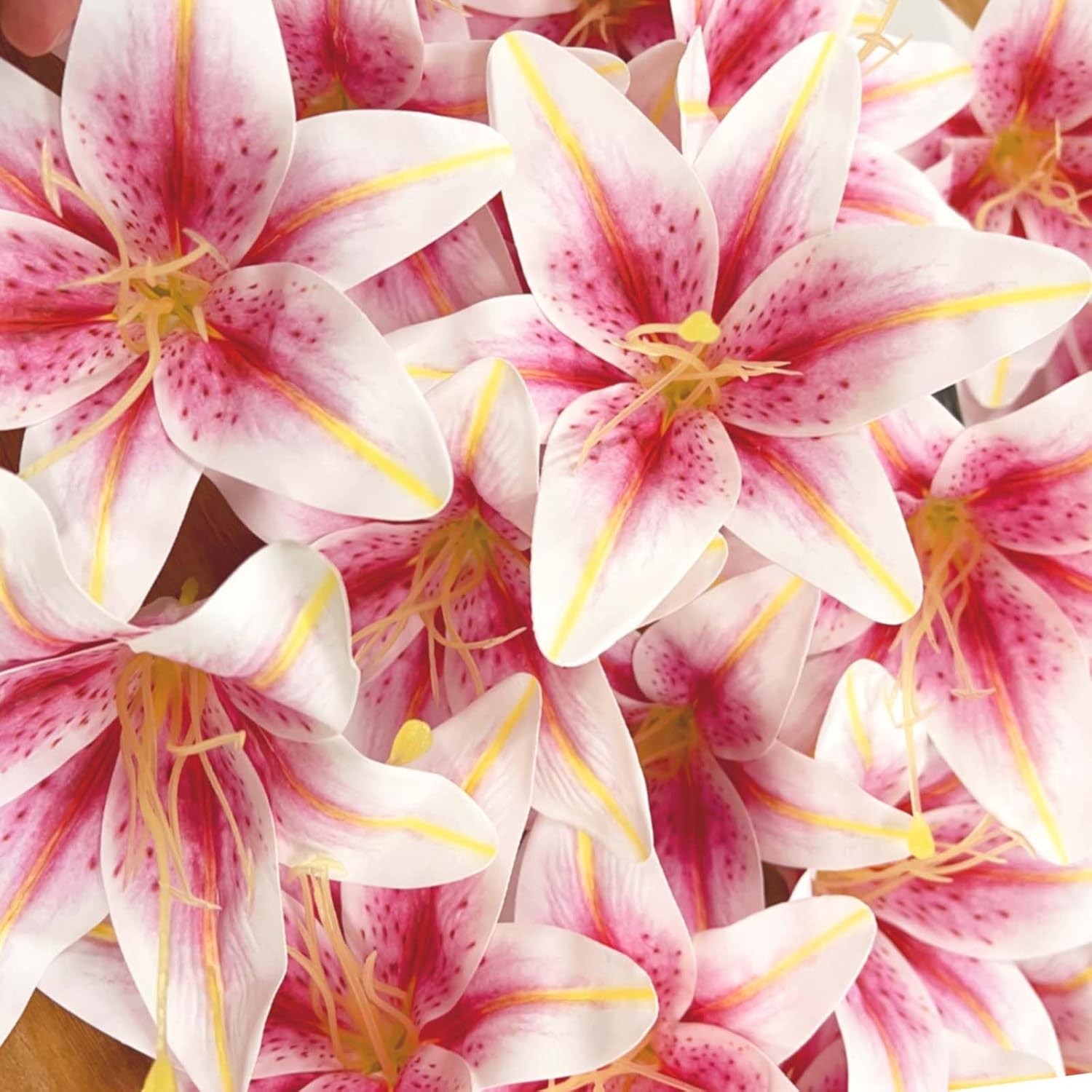 SNAIL GARDEN 24PCS 5.5" Large Fake Lilies Flower Heads with Realistic Stamens,24PCS Pink Artificial Flower Heads, Bulk Silk Flowers for Crafts, Cake Decorating, Wedding Party Wreath, Home Decor - Image 3