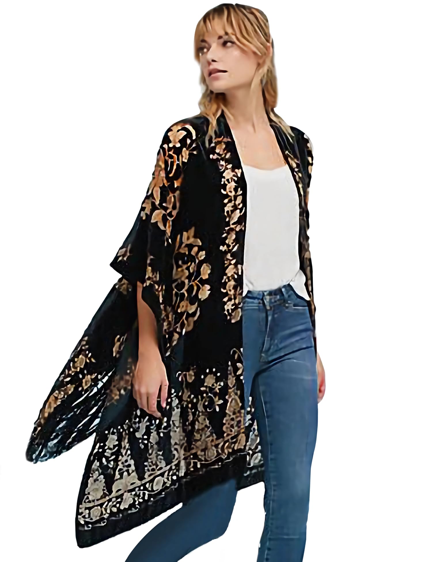 MJ SERECA Women's Burnout Velvet Kimono Long Cardigan Cover Up with Tassel (Tie Dye-2)
