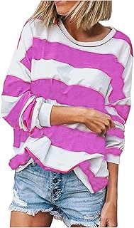 Camicetta da donna a righe casual con scollo rotondo e maniche lunghe