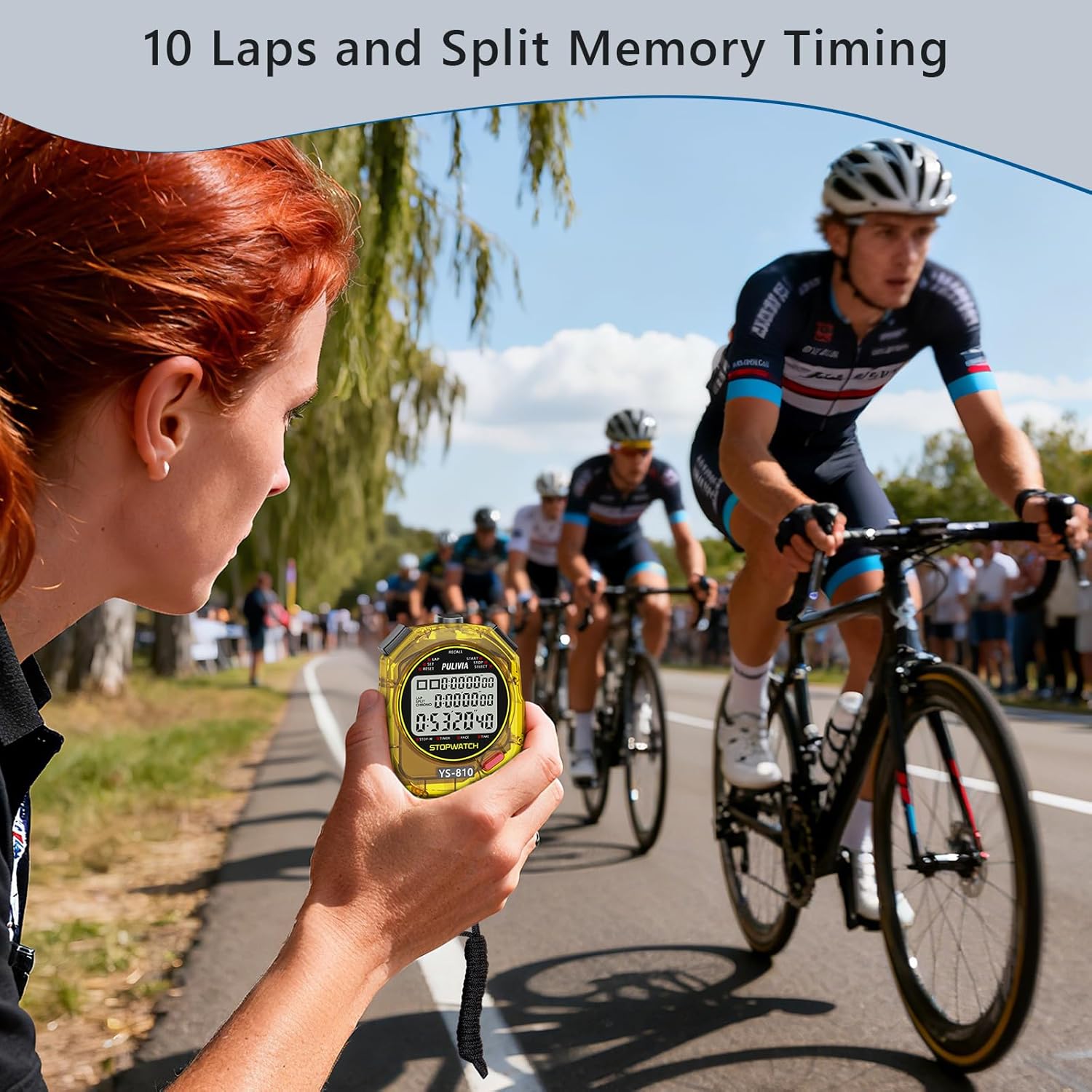 Stopwatch Timer 10 Splits/Laps Digital Stop Watch for Sports, Countdown Alarm Clock Date Memory Recall Large Display, Stopwatch for Coaches PE-Teacher Referee (Yellow, 10 Splits/laps)