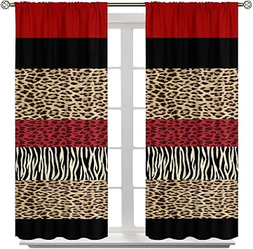 Leopard Print Blackout Curtain,Red Black Brown Cheetah Geometric Stripes African Wildlife Abstract Curtains Dining Room Living Room Kitchen Cafe Bedroom Office Drapes,72x63 in