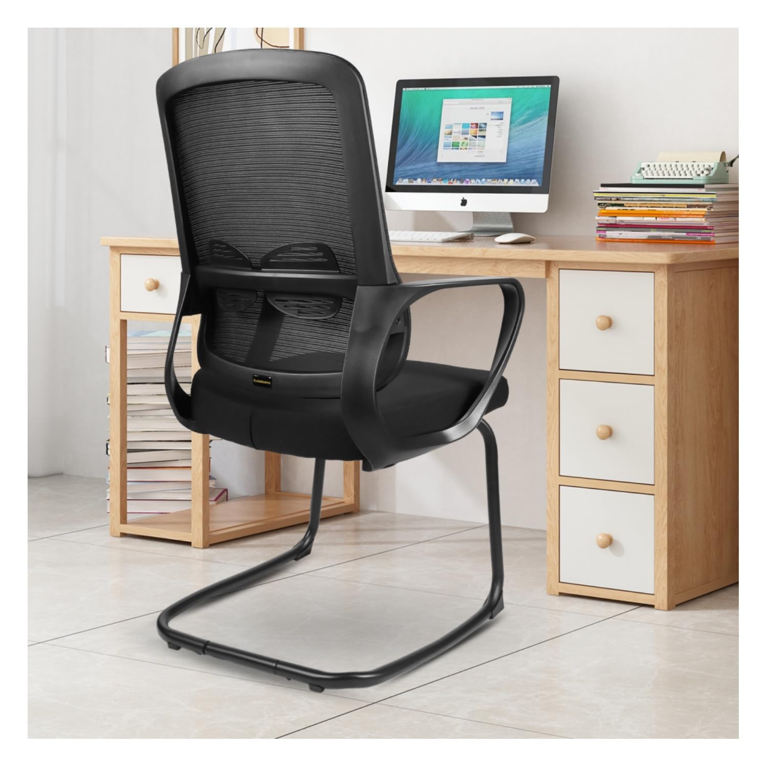 Freischwinger Stühle,Konferenzstuhl,Bürostühle mit Armlehne und Lendenwirbelstütze,Ergonomische Besucherstuhl für Home Konferenzraum Schlafzimmer(1, Schwarz, 62x50x103cm)