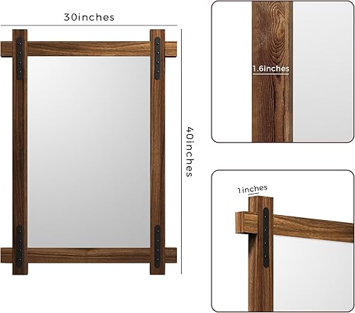 Miniatura 2 de YOSHOOT Espejo de baño de madera de granja, espejo de pared rústico de 40 x 30 pulgadas, espejo de tocador de esquina redonda para decoración,