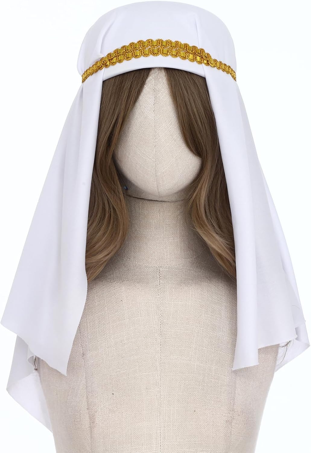 Gold Braided Head Wrap for Women - Pearl Scarf Muslim Hijab Chiffon Shawl Islamic Caps