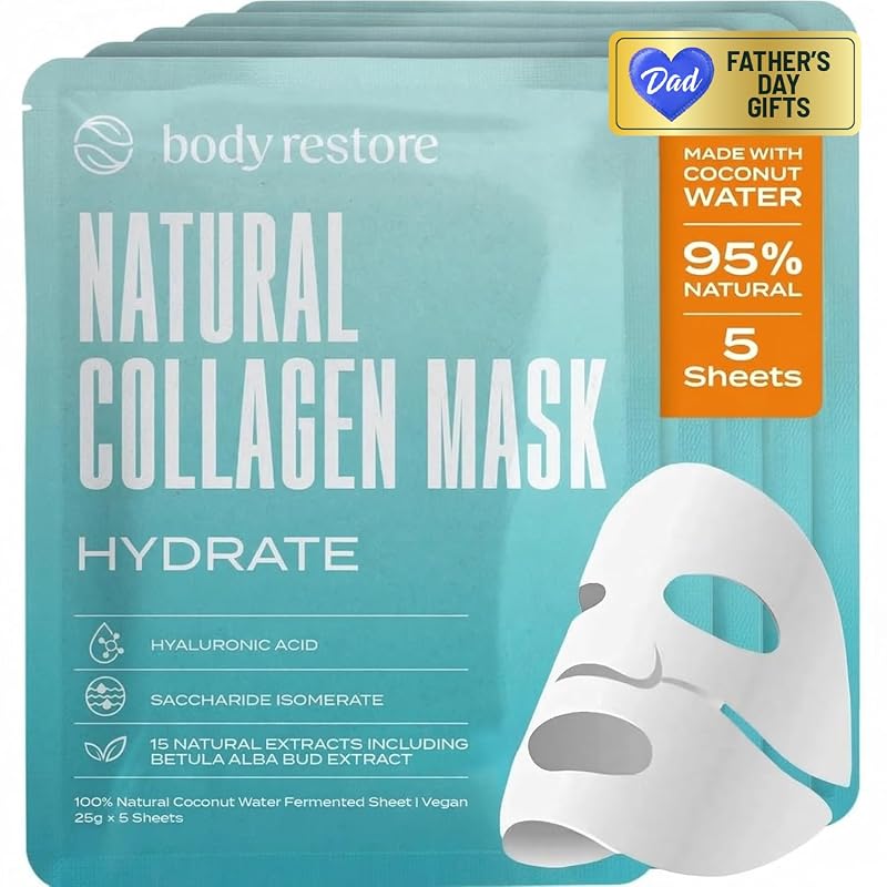 Body Restore Máscara Facial de Folha com Colágeno e Ácido Hialurônico – Pacote com 5