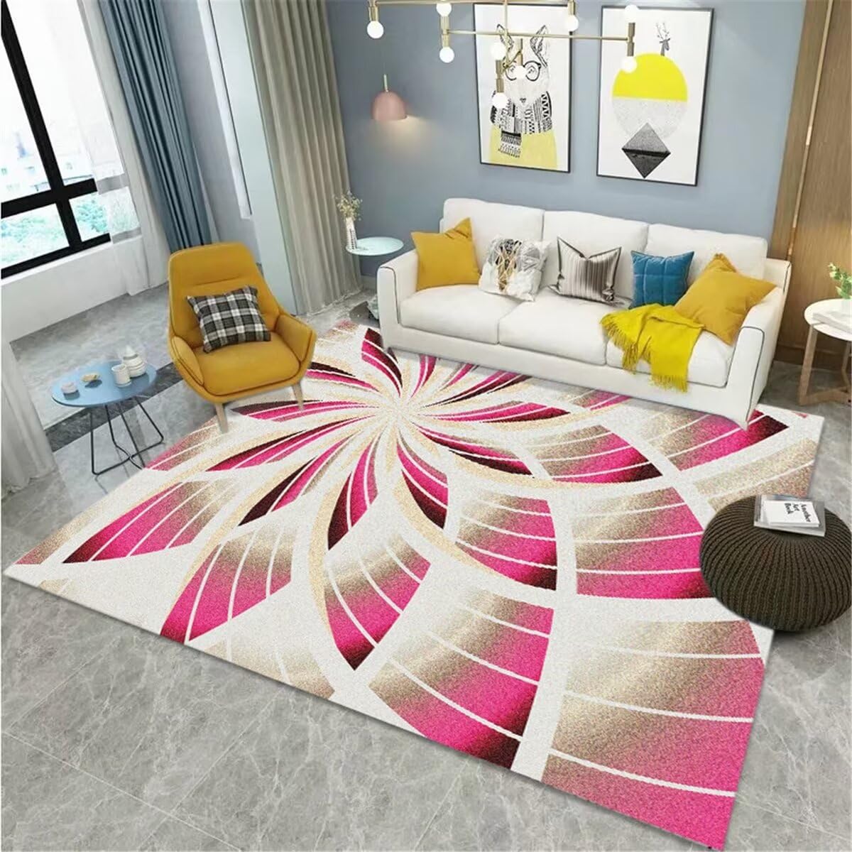 Tapis de moderne tapis chambre bébé fille rose floral 60x90 : tapis enfant lavable
