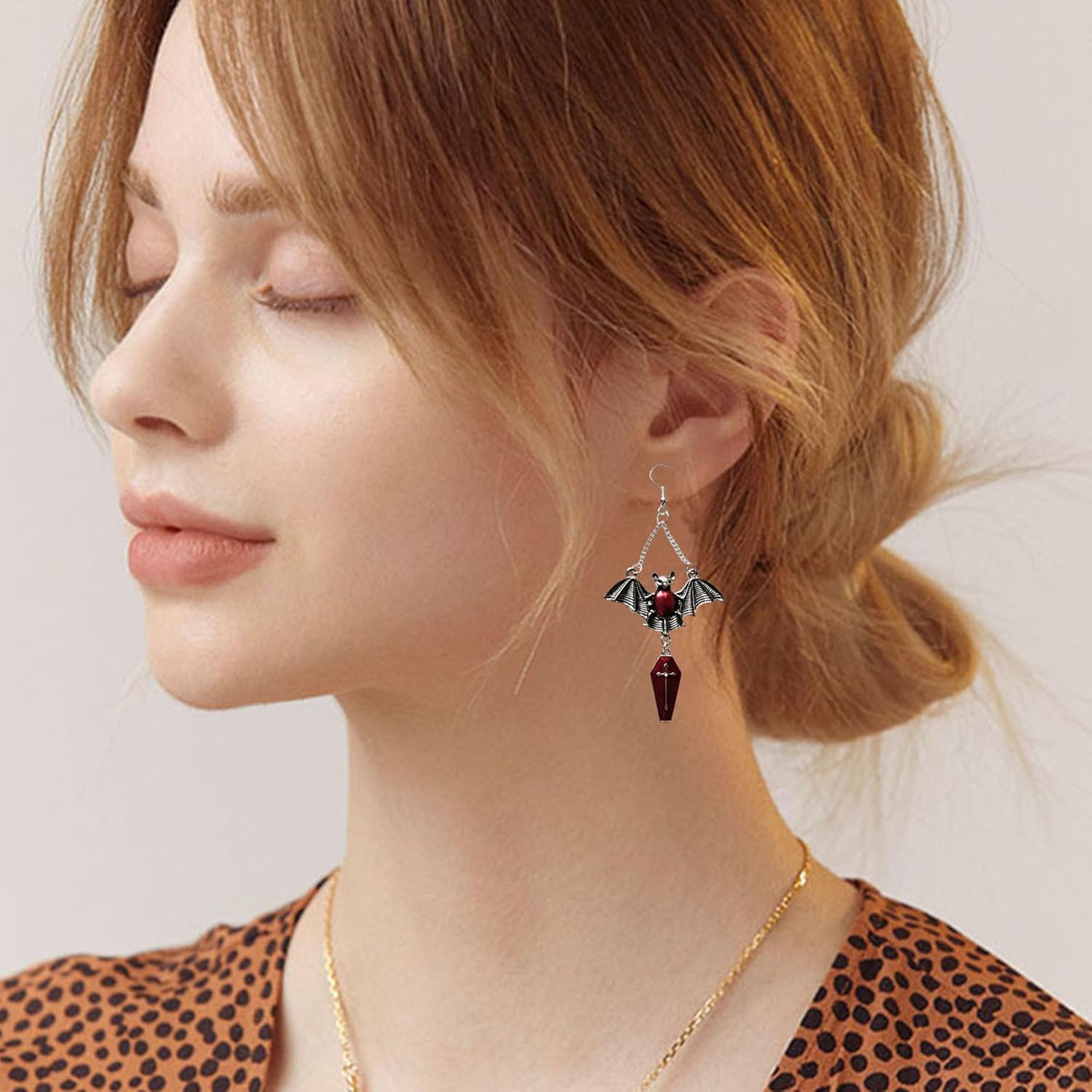 Gothic Bat Earrings for Women Spooky Punk Coffin Cross Magic Mirror Dangle Earrings Halloween Jewelry - Image 4