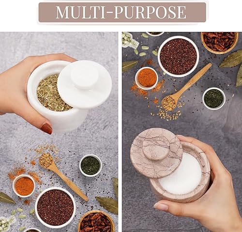 Miniatura 80 de MARBLOUS KRAFTS Salero de Mármol 3" Cebra Negra y Verona Cuenco de Sal Escamosa y Pimienta con Tapa, Almacenamiento para el Hogar y Recipientes