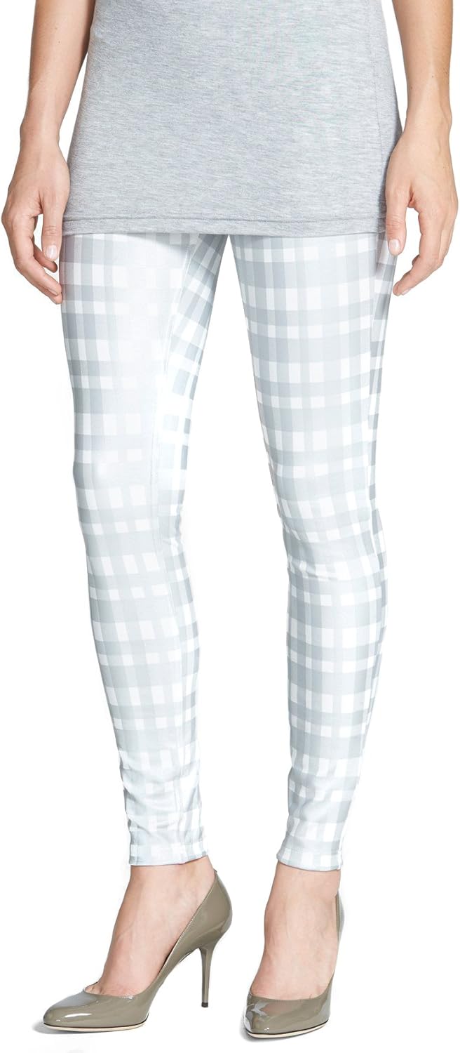 HUE Womens Plaid Print Ponte Leggings Almost White SM (US Women's 4-6) x One Size
