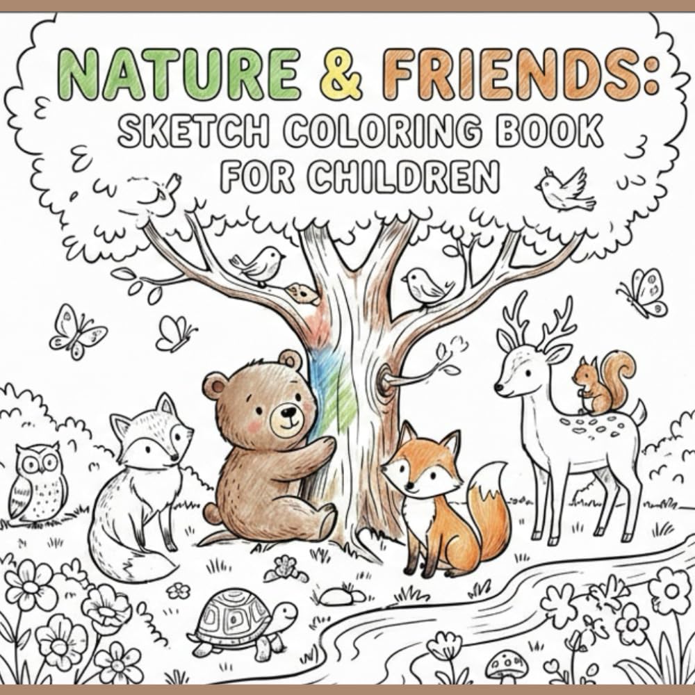 NATURE & FRIENDS COLORING SKETCH BOOK: coloring sketch book nature based for children