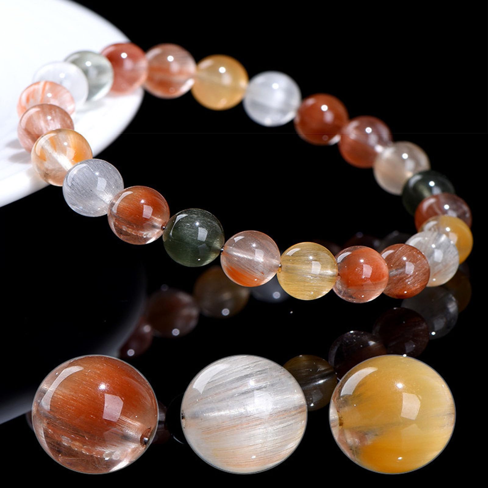 Pulsera de Cuarzo Multicolor con inclusiones sedosas, Pulsera elástica de Piedra Natural para la armonía y la Calma, joyería de Cristal elástica Ajustable para Mujer,3a,8MM