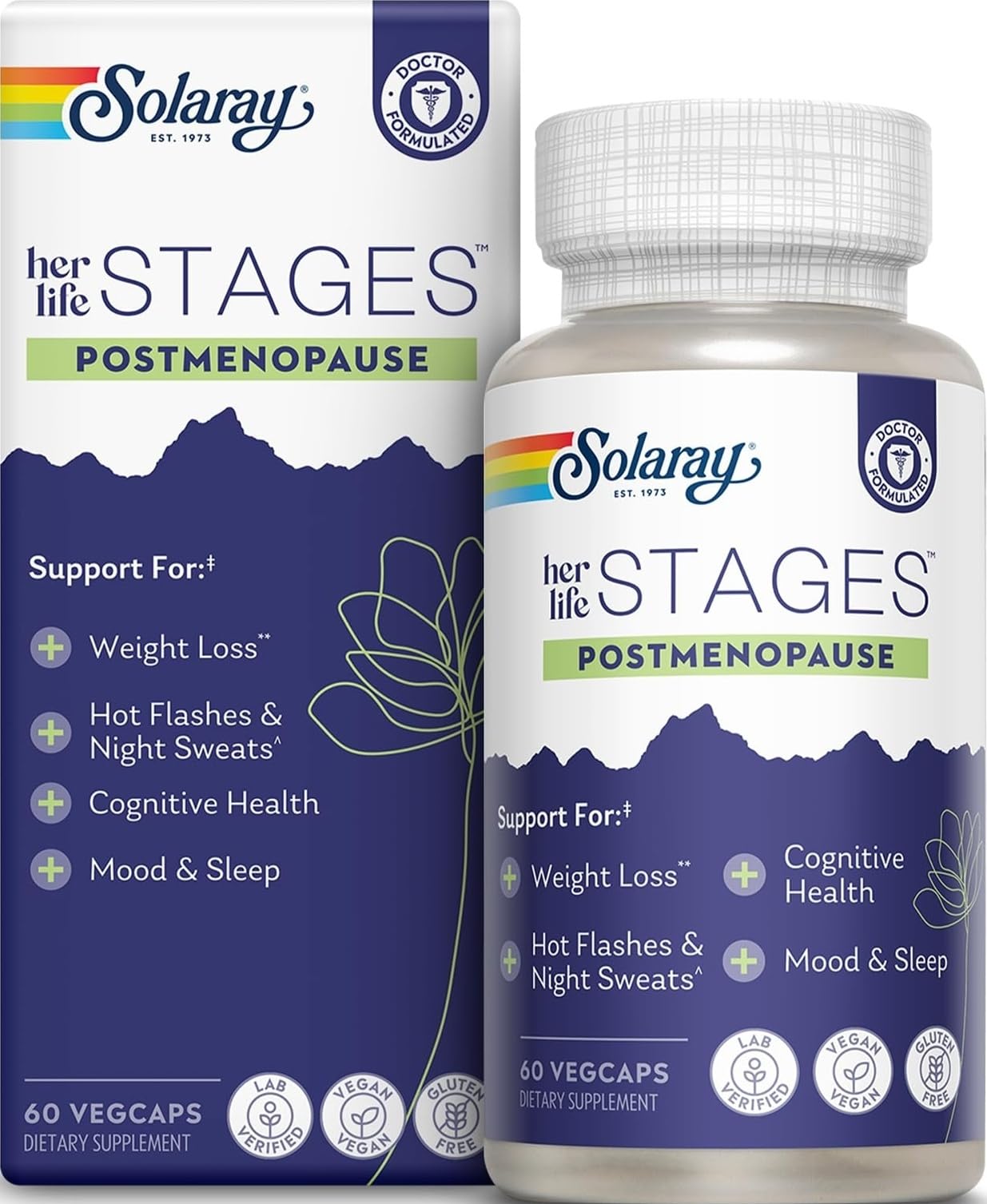 SOLARAY Postmenopause her Life Stages - Suplementos postmenopausia para mujeres con resveratrol - Vegano y hecho sin hormonas - Vegano - Verificado en laboratorio - 30 porciones, 60 cápsulas vegetales