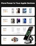 KU XIU Qi2.2 25W Magnetic Wireless Charger, Foldable 3 in 1 Travel Charging Station for iPhone 17/16/15/14/13/12, 5W for Apple Watch & Air/Pods, Aluminum Alloy Design, with 45W GaN Adapter, Wood Grain