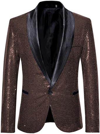 Men Tuxedo Suit Slim Fit Sequin Blazer One Button Suit Jacket for Prom Wedding Party Banquet