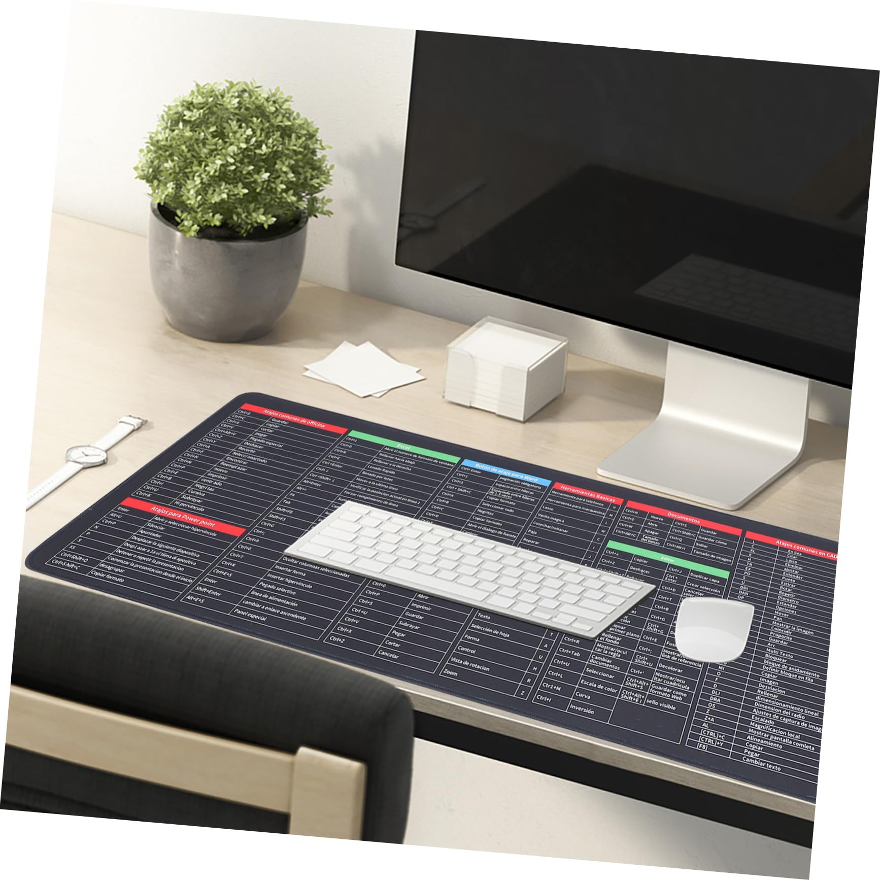 TOPBATHY Tappetino Mouse Scorciatoie Excel in Spagnolo Fondo Antiscivolo in Gomma Design Spesso Per Comfort Per Uso Domestico e Bar Grande Formato