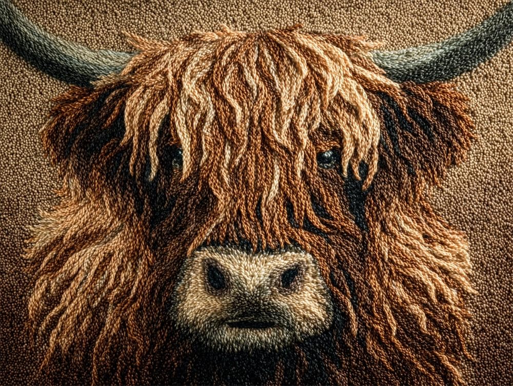 FWRTYCB Latch Hook Rug Kit Highland Cow Pattern 20X15Inch