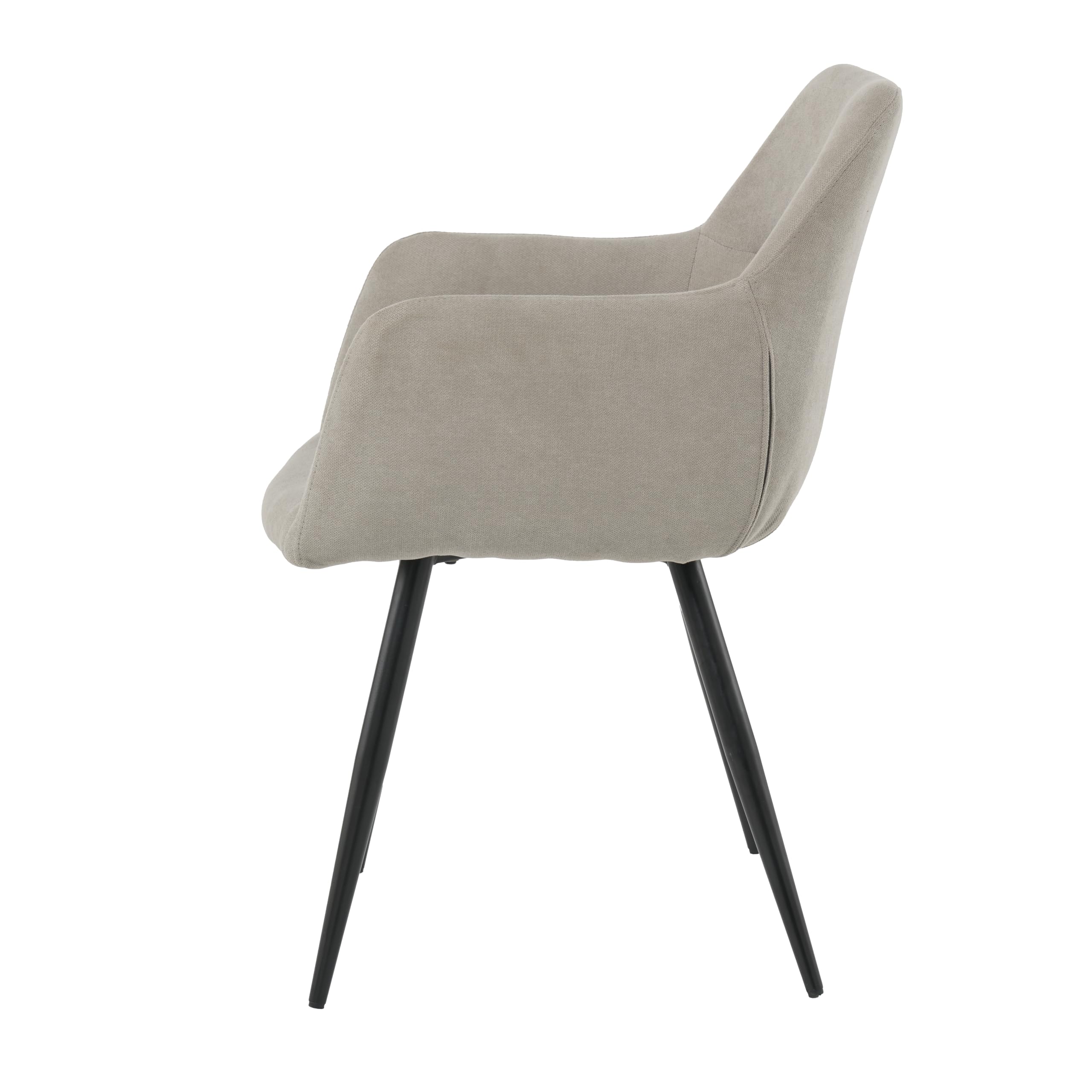 Pack de 2 Sillas de Comedor en Lino Gris Claro – Sillas Ergonómicas, Confortables y Acolchadas con Reposabrazos – Respaldo Curvado y Patas de Metal Negro – Diseño Elegante para Cocina, Salón y Comedor