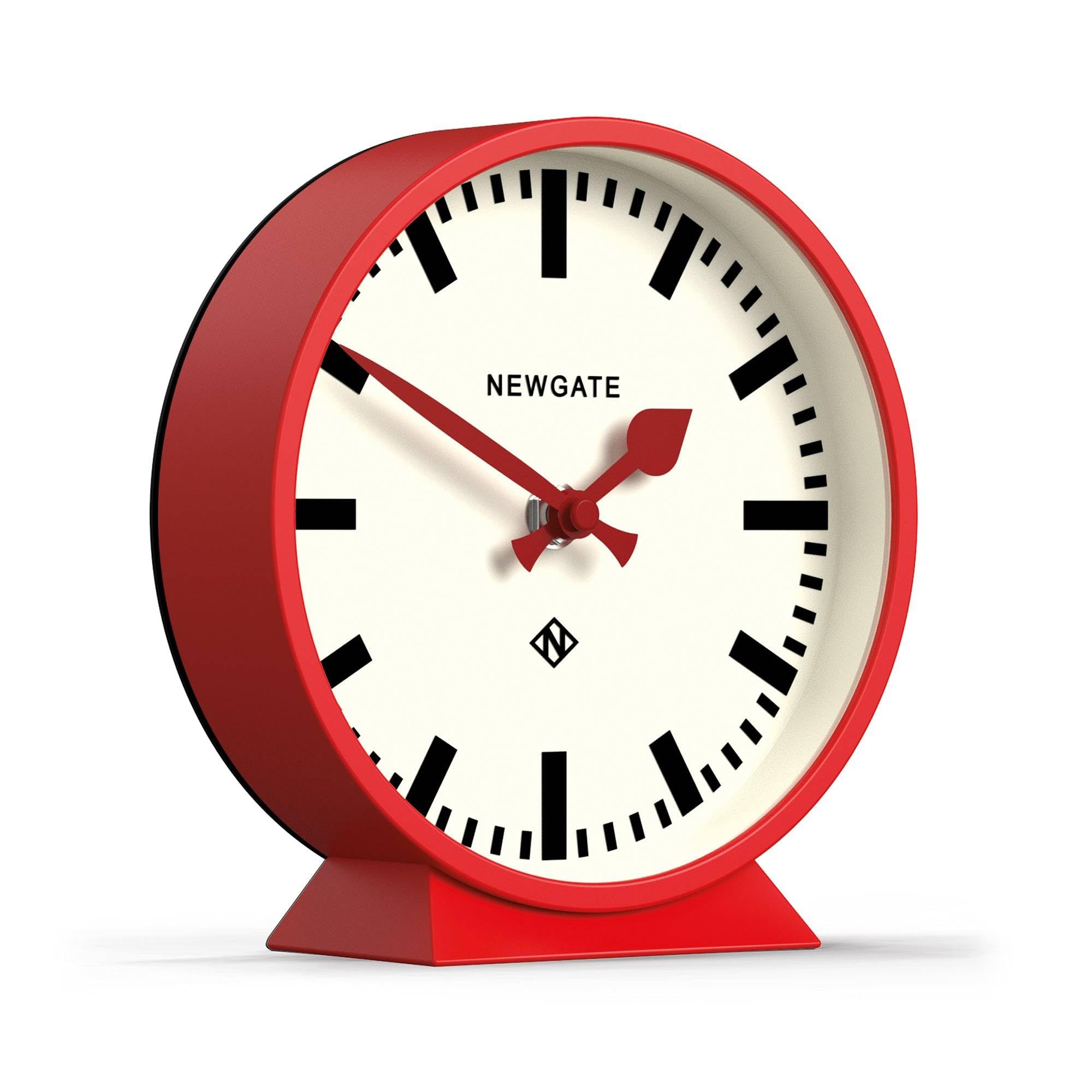 Newgate Red Newgate® M Mantel Railway Desk Clock | Modern Round Station Clock Design | | Contemporary Style For Desk, Table, Shelf Or Bedside