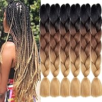 Vista 30 de Xiaofeng Extensiones de cabello trenzado para mujer, 3 paquetes de 100g/paquete (3.53 oz/paquete), 24 pulgadas, alta temperatura, ombré, pelo