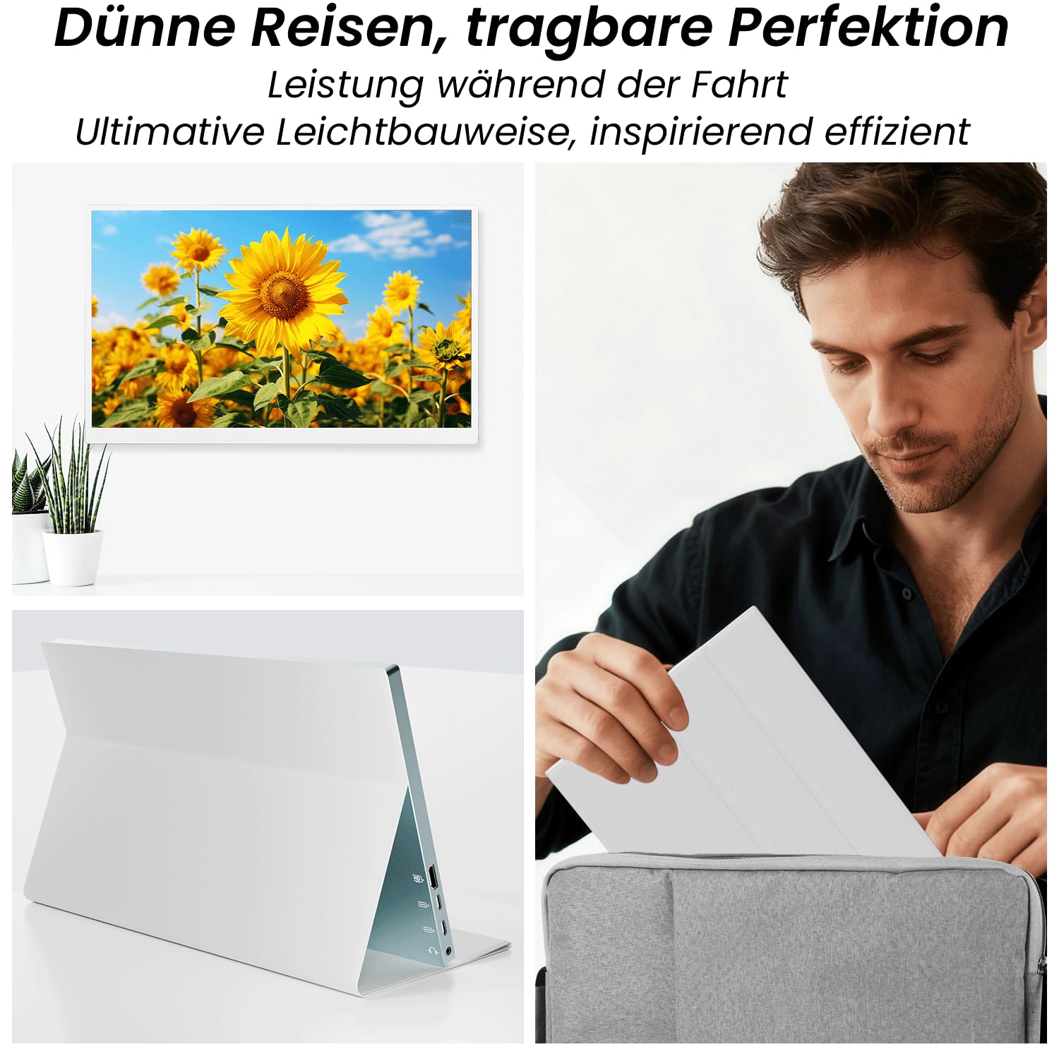 Monitor Portátil Táctil, 15,6'' Pantalla Ordenador con Funda Protectora | 1920x1080 IPS FHD con Altavoz Integrado, 10 Puntos con HDMI y USB-C para PC y Móvil