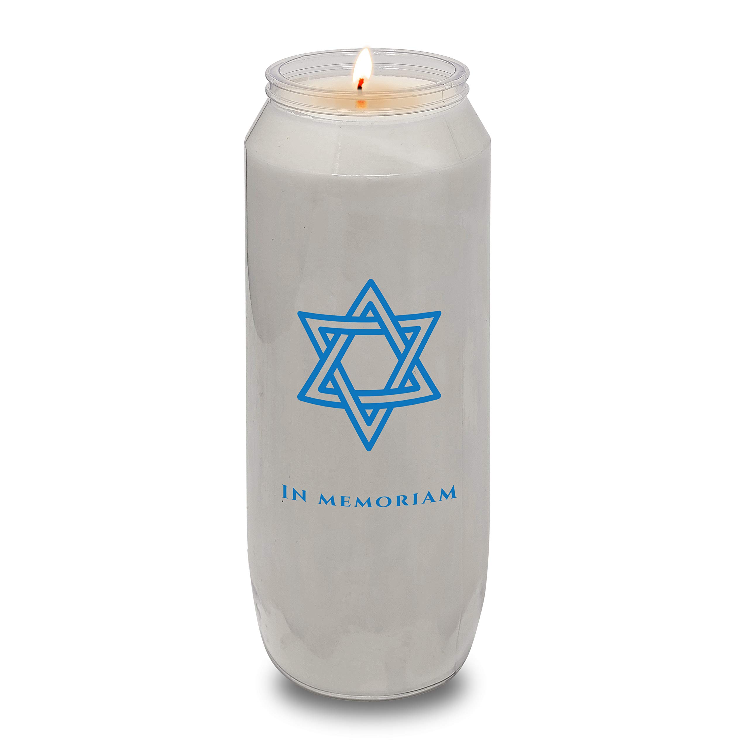 Ner Mitzvah 9-dniowe świece pamięciowe, 6-pak - plastikowy słoik z gwiazdą Dawida - 18 cm wysokie świece filar dla religijnych, modlitwy, dekoracji imprez, czuwania i w nagłych wypadkach