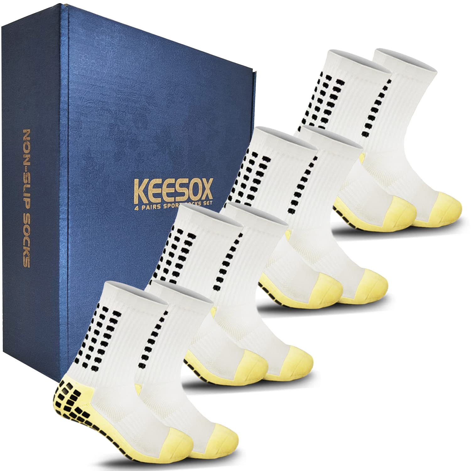 KEESOX4 Pairs Anti Slip Soccer Socks/Non Slipping Basketball Socks/Sport Athletic Grip Socks