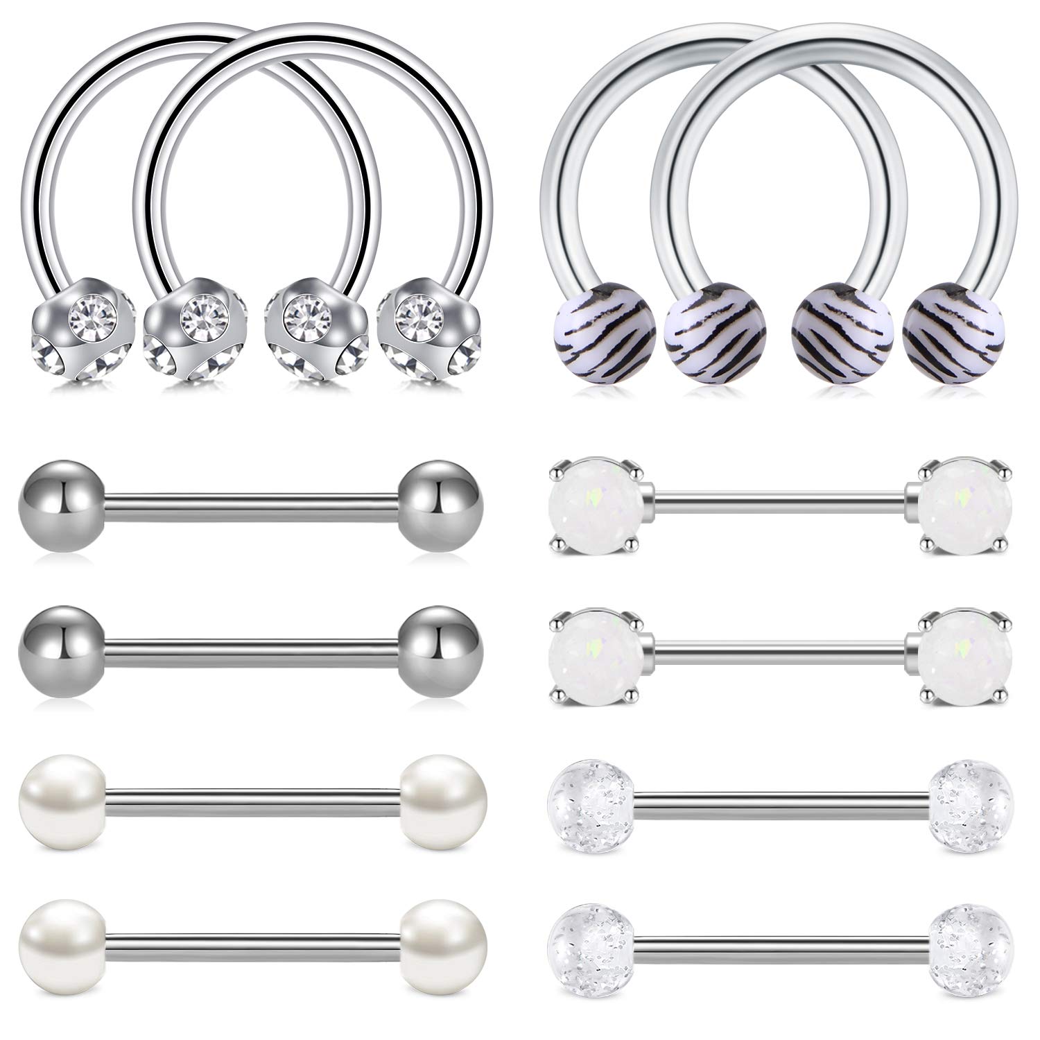 WillTen6Pares 14G Piercing Pezon Acero Quirurgico Caballo Piercing Lengua Joyería Piercing para Mujer Hombre 14MM