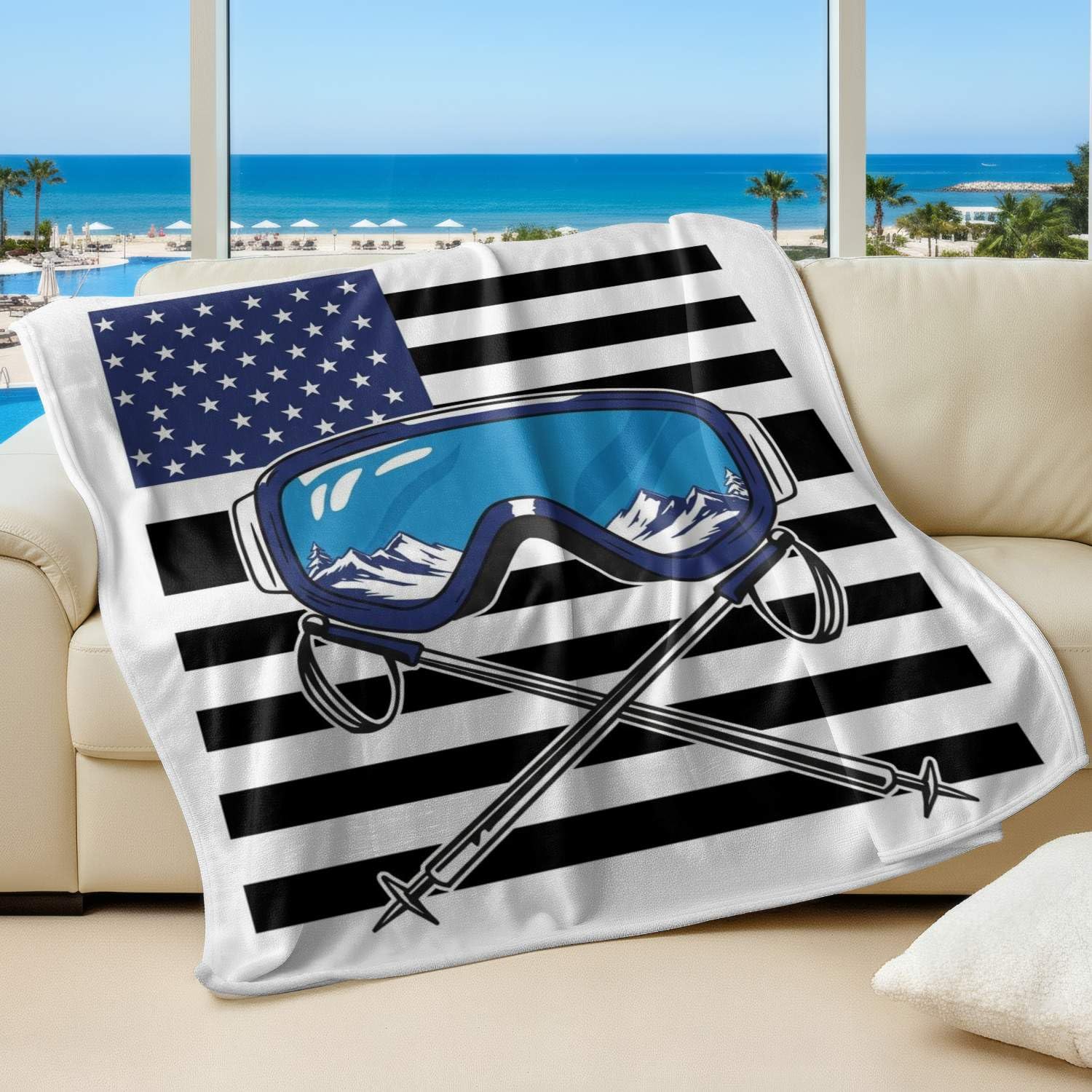 Couverture flanelle skieur 150x200cm plaid monochrome hiver