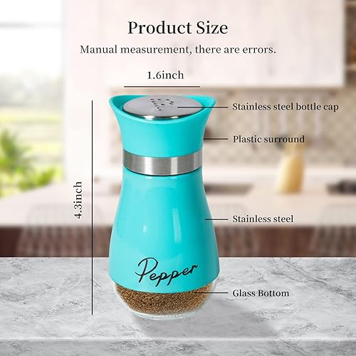 Miniatura 3 de Juego de 2 saleros y pimenteros, recargable con tapa de acero inoxidable, recipiente para especias, botella para cocina, restaurante, picnic (azul)