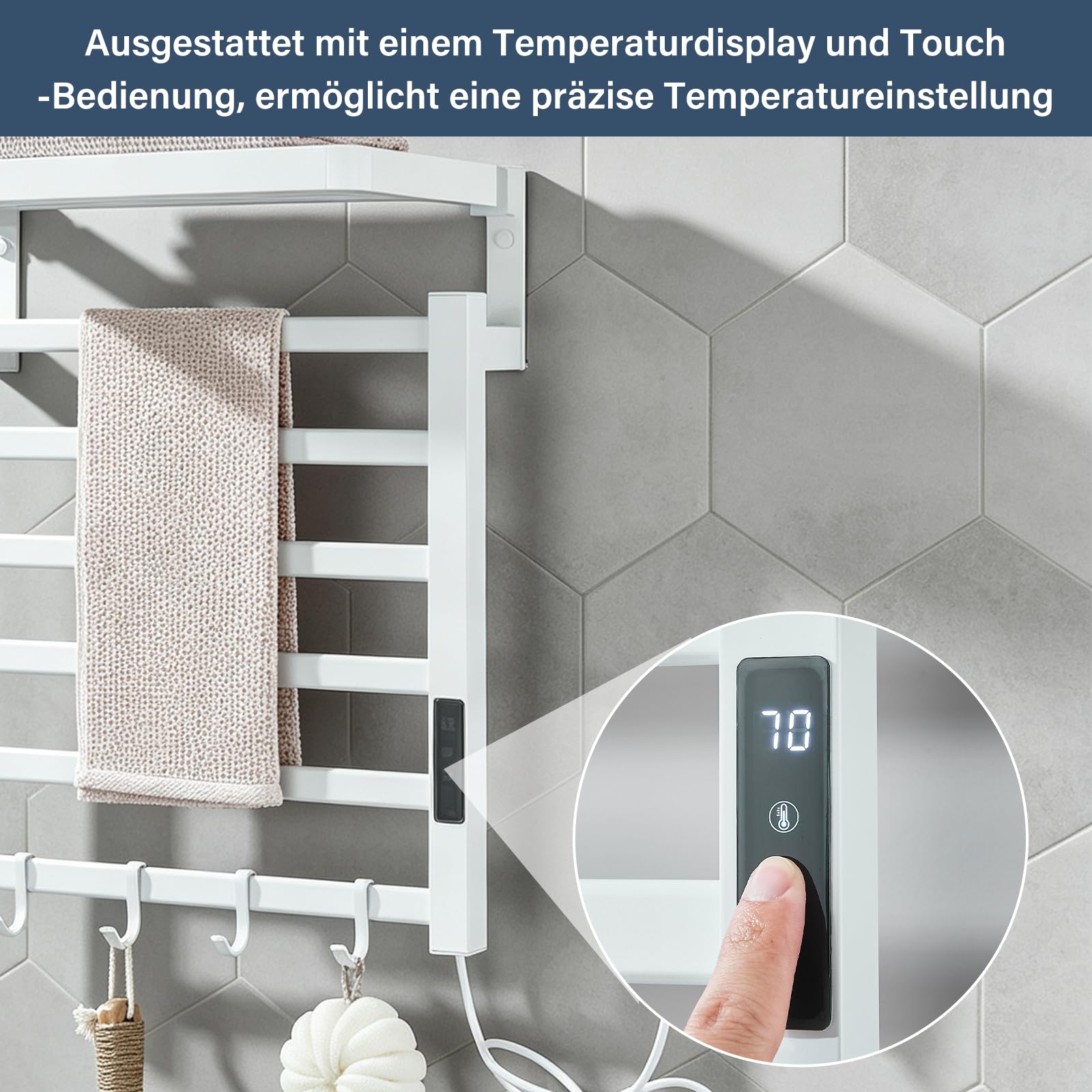 Handtuchtrockner Elektrisch Badheizkörper 585 x 450mm Handtuchheizkörper Bad Heizkörper mit LCD-Displays Weiß Badheizkörper mit Intelligenter Temperaturregler Handtuchwärmer Handtuchheizung