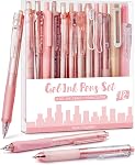 Four Candies Gel Pens, Cute Writing Pens with 0.5mm Fine Point, Black & Pink Ink Pen with Highlighter for Journaling Note Taking, Aesthetic School Office Supplies Japanese Stationery, Set of 12 - Rose | Back to School Supplies, Office Essentials for