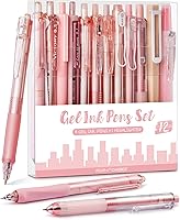 FourCandies Rose Series Gel Pens 12-Pack: Cute Aesthetic Black & Pink Ink, 0.5mm Fine Tip, Ergonomic Grips for Women, School & Office