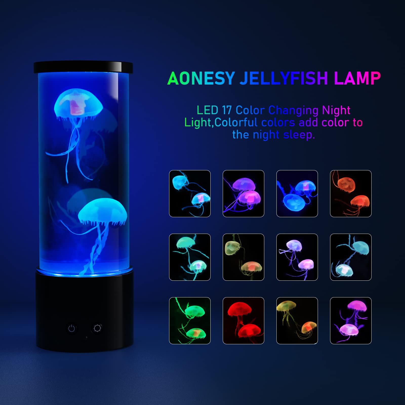 AONESY Lampa LED z meduzami, 17 kolorów, lampa lawowa, w stylu akwarium, nastrojowe światło, z pilotem zdalnego sterowania