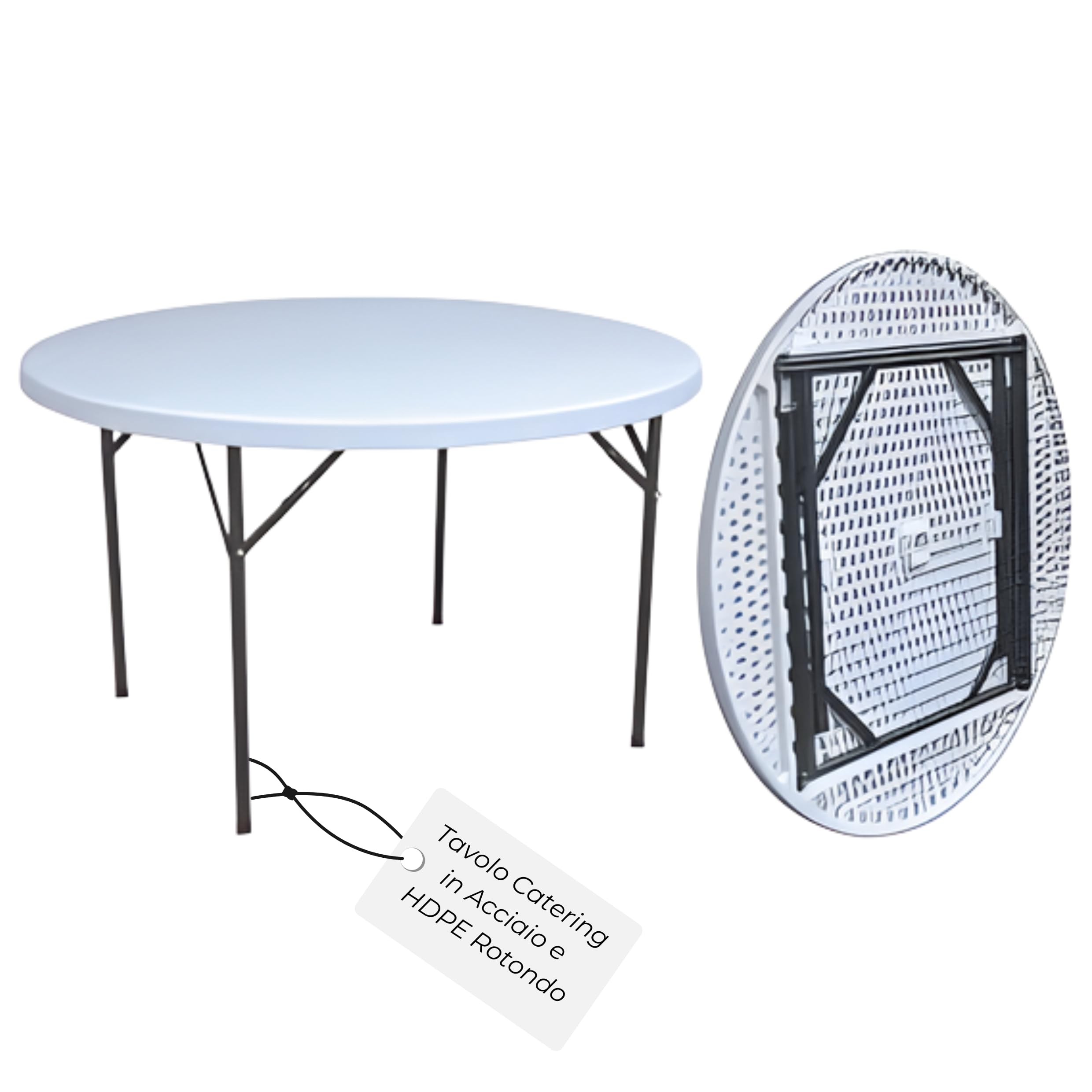 Tavolo Catering Rotondo Struttura in Acciaio e Piano in HDPE ø180x74hcm Ideale per Ambienti Esterni,Interni,Giardino,Bar,Ristorante,Terrazzo,Balcone