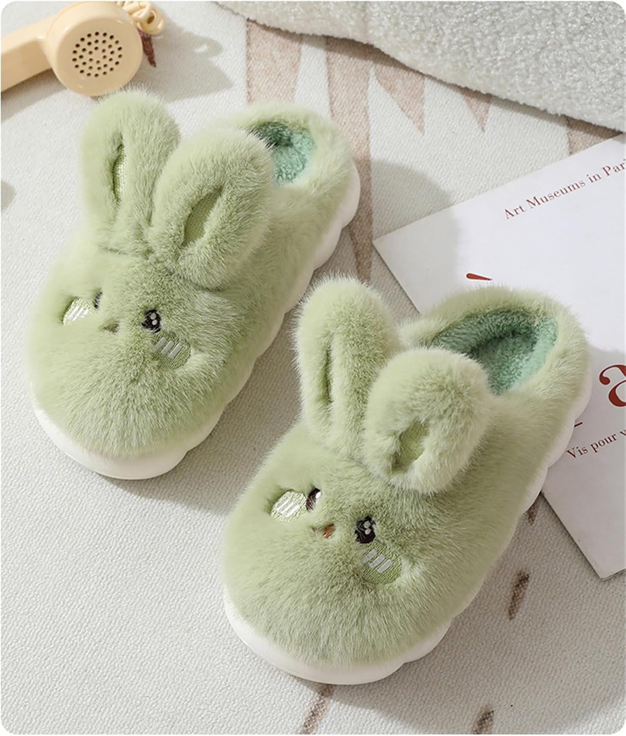 Women's Warm Plush Bunny Animals Slippers Adult Cotton Men's Indoor non-slip Home Thick Bottom Slippers for Winter - Image 3