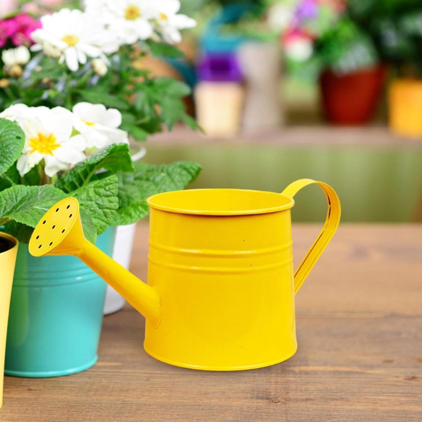 1L Galvanized Metal Watering Can Tinplate Shower Bucket, Galvanised Watering Can for Small Indoor Outdoor Plants, Lightweight & Durable, Watering in Gardens (Yellow)