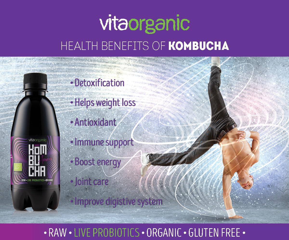 VitaOrganic Kombucha Pilz Drink – Prickelnder Grüner Tee Bio mit Lebender Kombucha-Kultur – 100% Natürliches Fermentiertes Bio Getränk – Roh – Gluten & Laktosefrei (6 x 330 ml, 6mix1)