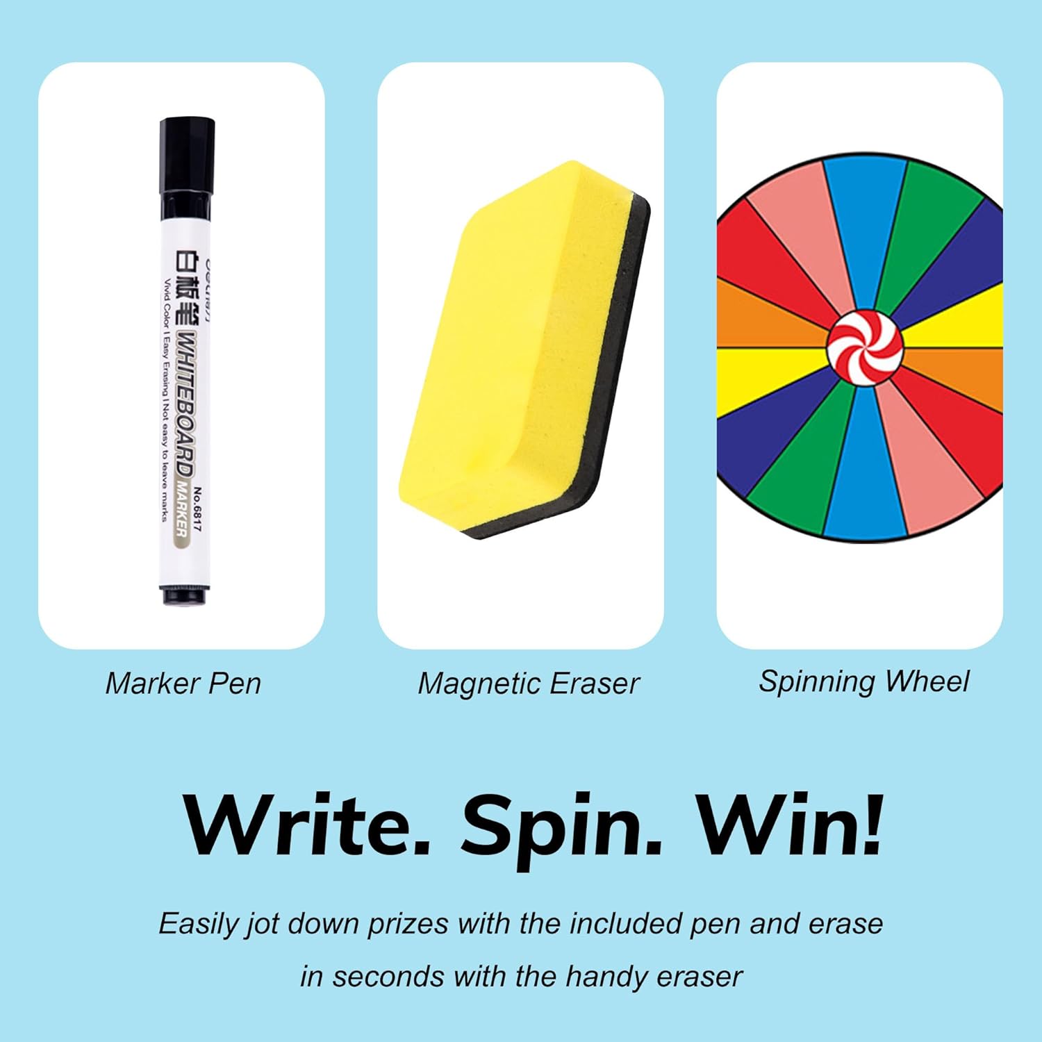 24inch Spinning Prize Wheel, Ajustable 37"-65" Height Spin Doodle Game Spinner- Dual Use Tabletop or Height Adjustable Floor Stand Heavy Duty Spinner Wheel of Fortune, 14 Colors, Fortune Spinning Game