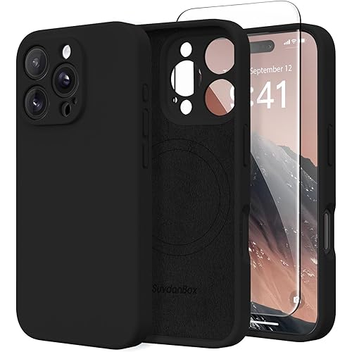 Magnetic for iPhone 16 Pro Case, Compatible with MagSafe, [Full Camera Protection][Screen Protector] Silicone Shockproof Protective Phone Case for iPhone 16 Pro 6.3", Black