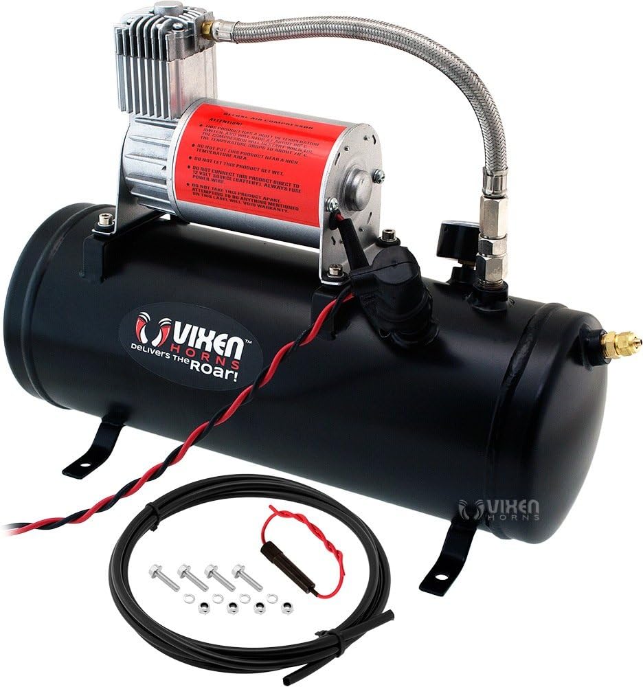 Vixen Horns 1.5 Gallon (6 Liter) Train/Air Horn Tank with 150 PSI Compressor Onboard System/Kit 12V VXO8530