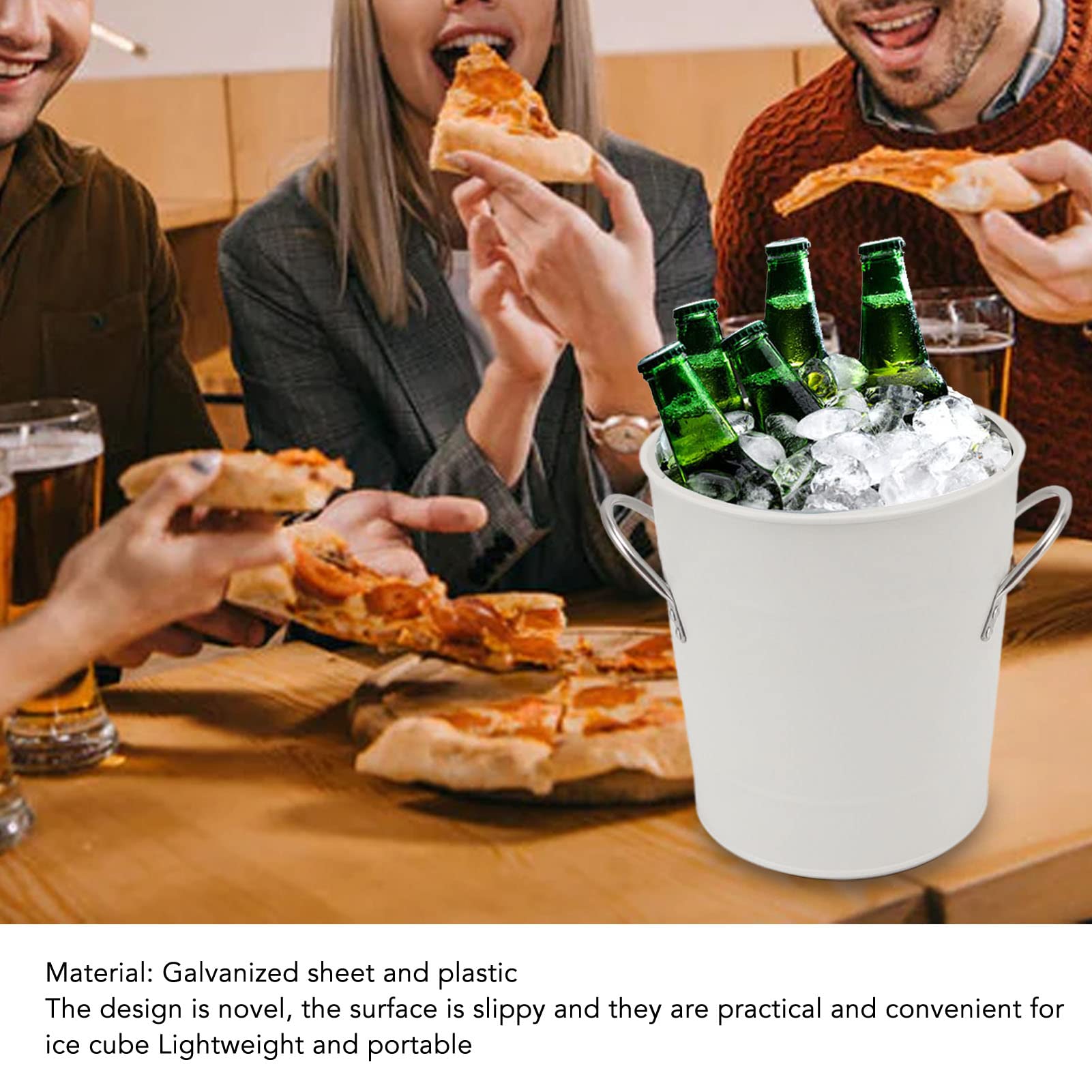 Greensen Cubitera Térmica de Doble Pared con Tapa y Cuchara para Champán y Vino, Contenedor Refrigerado Blanco, 19,5 x 20,5 x 16 cm