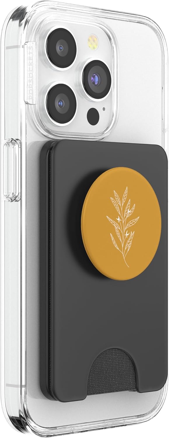 Delicate Boho Botanical Leaves Motif Mustard Yellow PopSockets PopWallet for MagSafe