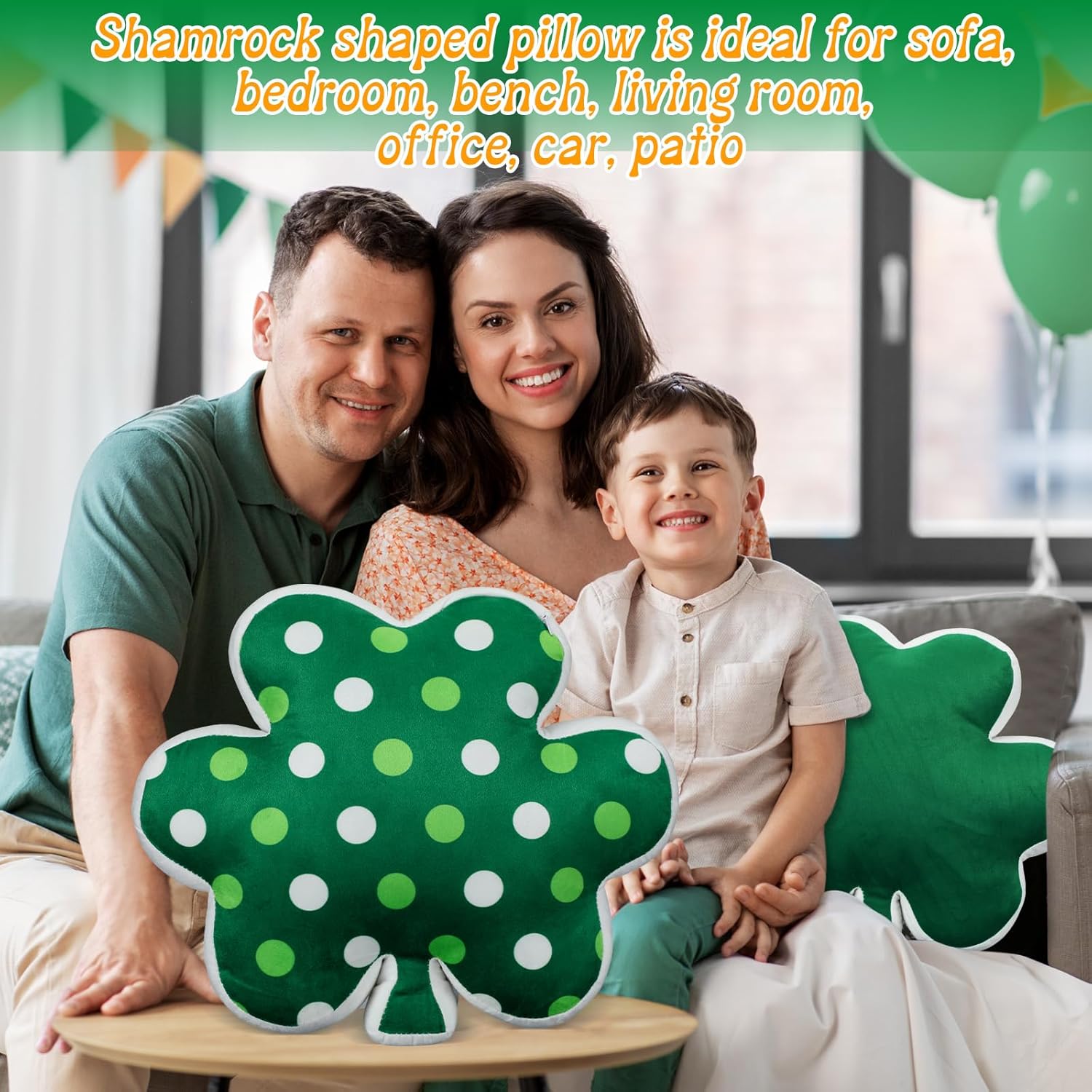 4 Pcs St Patrick's Day Pillow Shamrock Shaped Plush Throw Pillows Decorative Lucky Clover Cushion Stuffed Saint Patrick's Day Green Home Decor for Irish Couch Sofa Bedroom