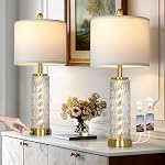 28" Gold Glass Table Lamps Set of 2, Gold Modern Bedside Lamp with LED Night Light, USB A+C, Glass Lamps for Living Room, Bedroom, Nightstand, Office, End Table (2 Bulbs Included)