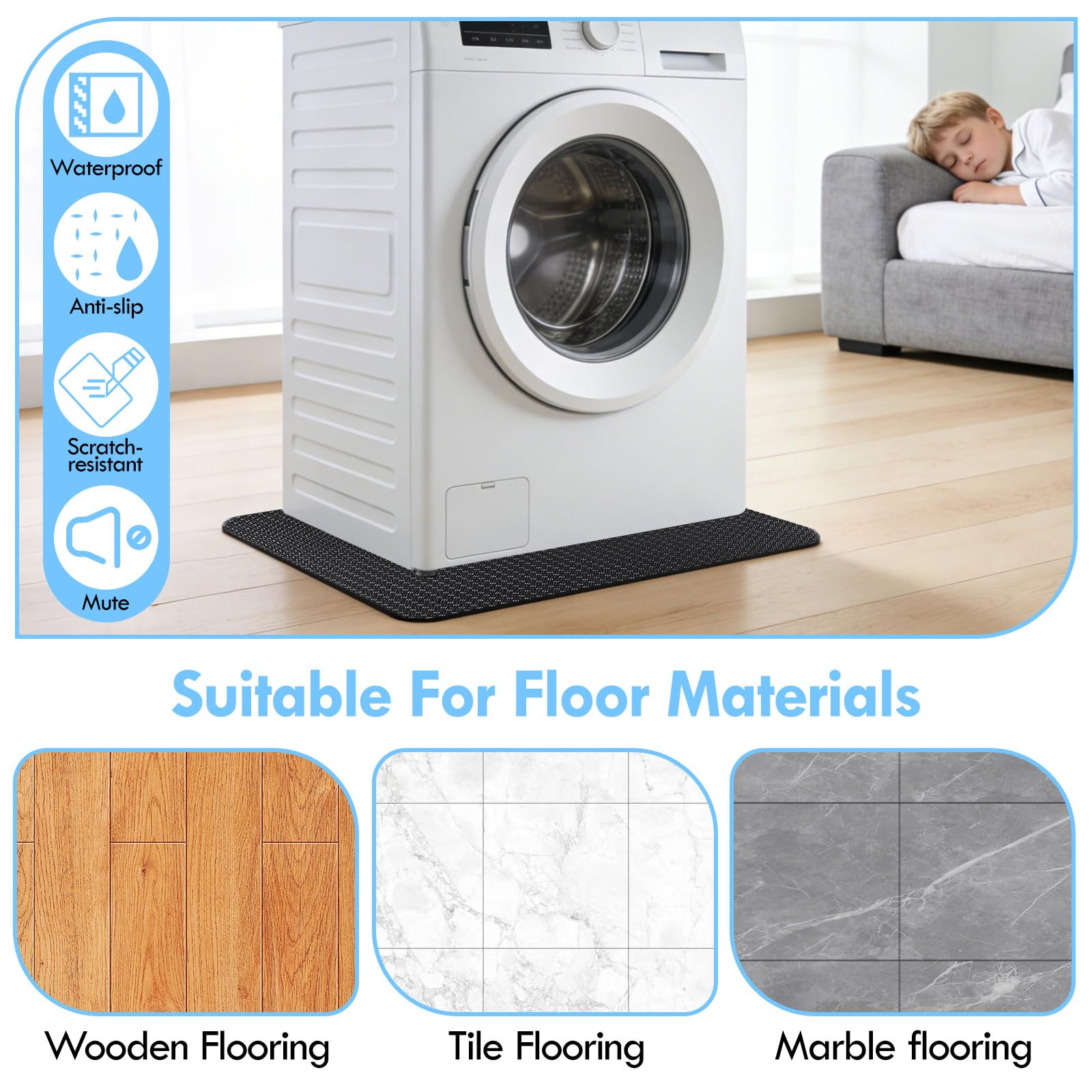 Antypoślizgowa mata antywibracyjna do pralki, 60 x 60 cm, nakładka na pralkę, mata antywibracyjna, może być również stosowana jako mata do lodówki lub mata podłogowa