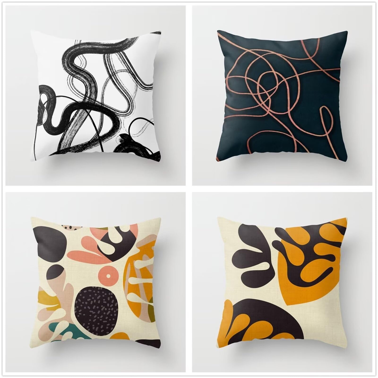 Housses de Coussin,Curcuma Moderne Oreiller 50x50cm Lot de 4 Carré Double Face Lin Decoration Coussin avec Fermeture éclair Invisible pour Patio Jardin Salon Chambre Décoration P1-399