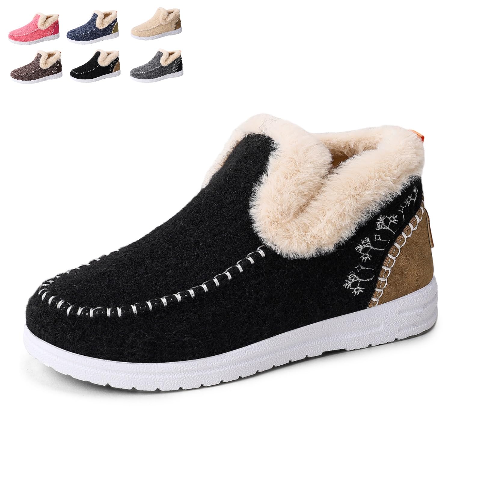 2026 New Womens Winter Plush Lined Flat Shoes Comfy Orthopedic Arch Support Outdoor Walking Shoes Non-Slip Ankle Snow