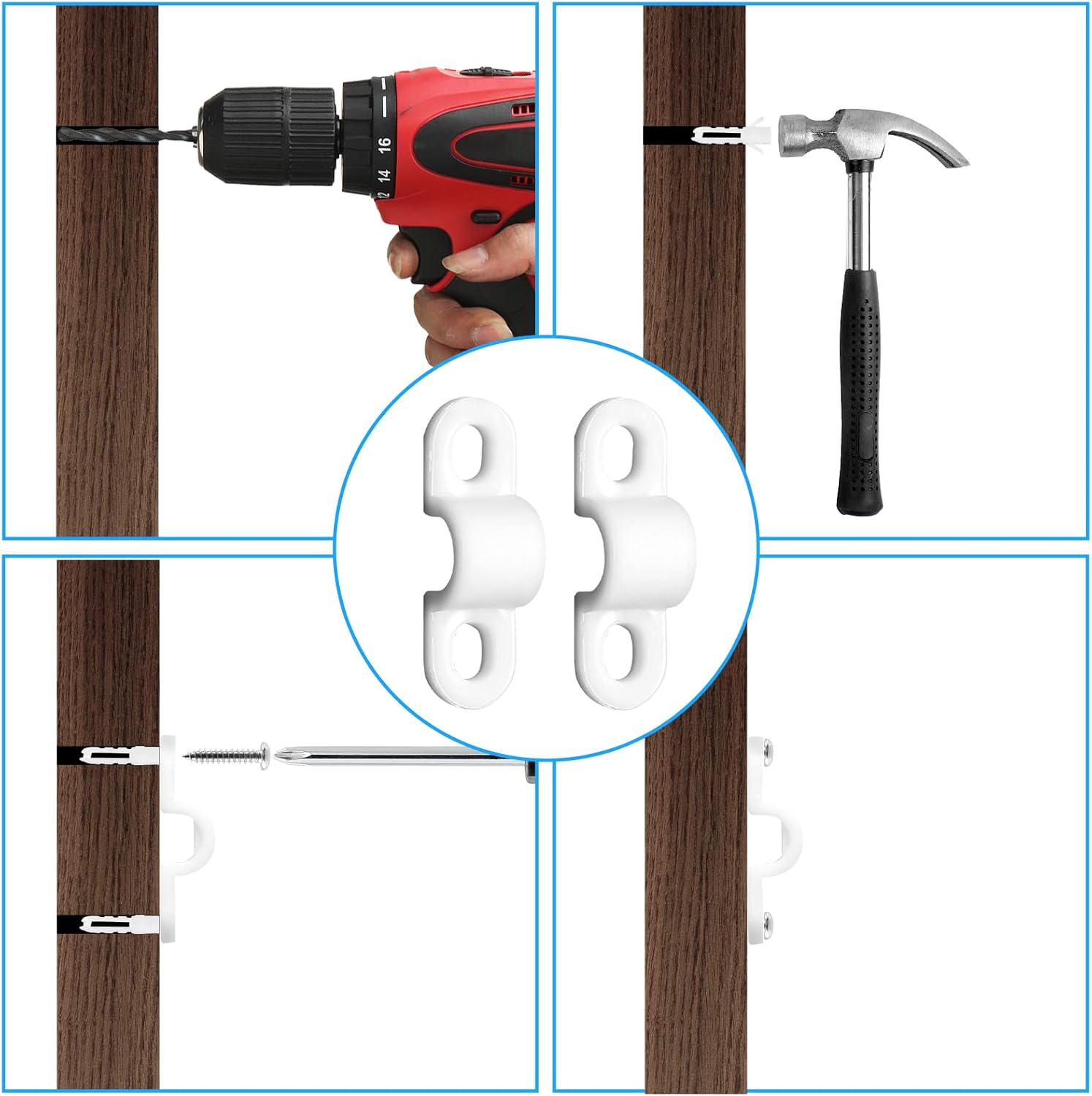 BokWin 24 Sets Wire Shelf Back Wall Clip,White Wire Shelf Loop Clips for Concrete Installation（120）
